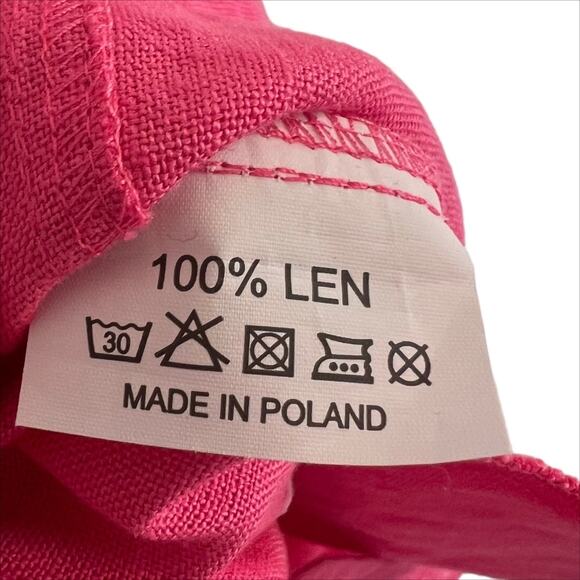 iLinen Bright Pink Sleeveless Linen Shift Dress With Gold Trim Size XS - Picture 8 of 8